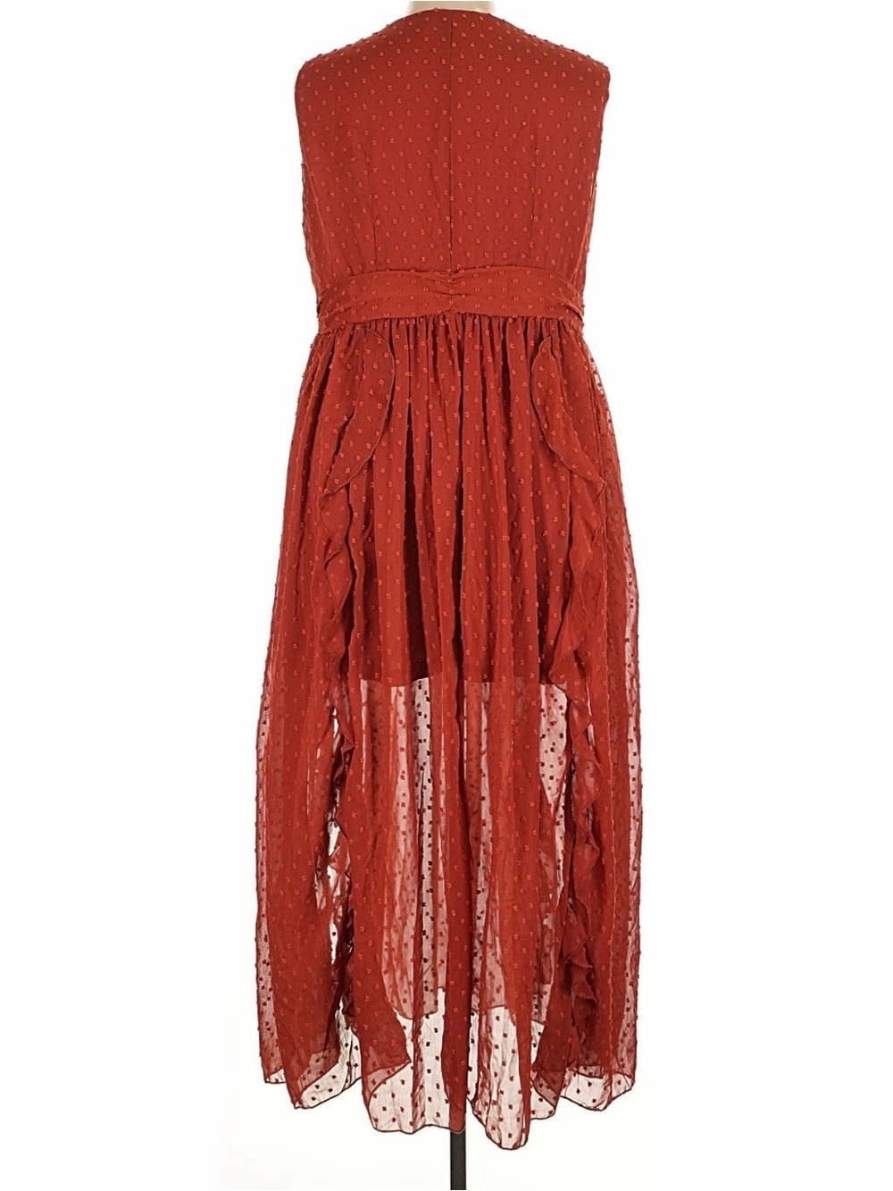 Cider Rust-Red High-Low Ruffle Maxi Dress - Picture 2 of 5
